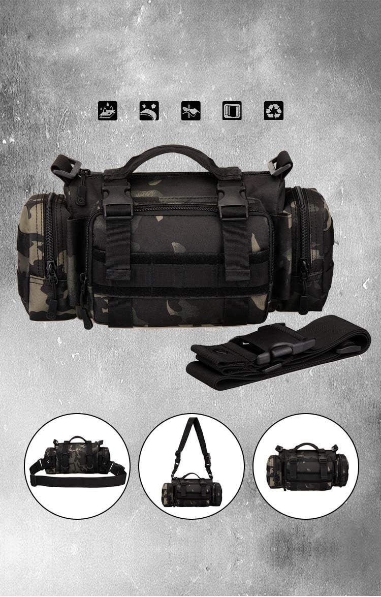 Utility 3P Military Tactical Duffle Waist Bags MOLLE Assault Shoulder Backpack Multifunction EDC Pouches Heavy Duty Fanny Packs (Black-Scorpion camouflage)