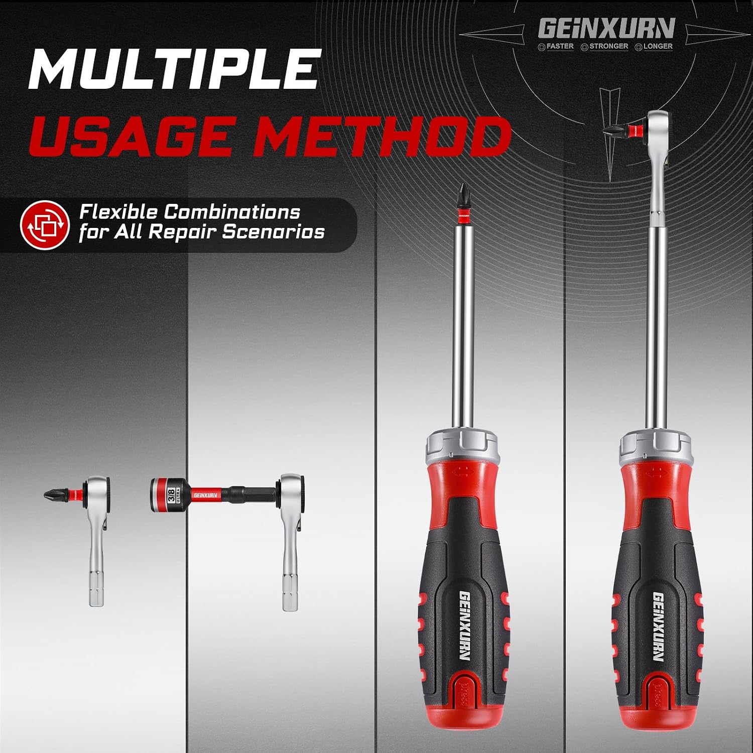 Geinxurn 19 Pieces Ratcheting Screwdriver Set and Socket Wrench Set, Mini Rachet Wrench, Rachet Screwdriver Handle and Nut Driver with 12 Pcs Impact Screwdriver Bit, Hand Tools Set for Repair DIY