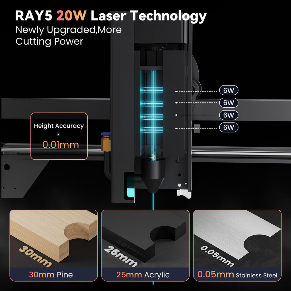 Longer RAY5 Laser Engraver with Air Pump,20W Output,24000mm/min High Speed,3.5” Touch Screen,High Precision Laser Cutter and Engraver for Wood,Acrylic,Cylindrical Objects,Working Area 15.75" x 14.37"