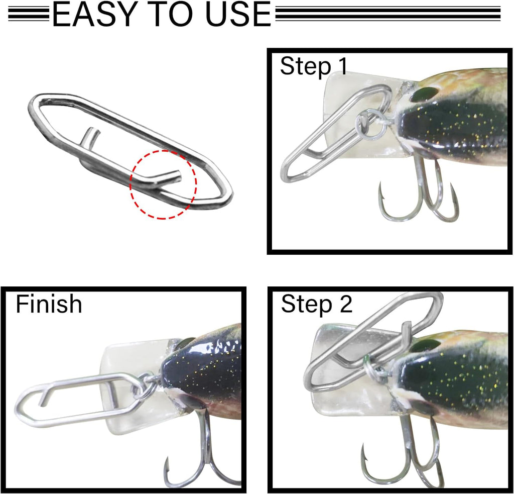 Atibin Stainless Lock Snaps Swivel Steel Saltwater Connector Fishing Snap Line High Strength Fishing Clip Power Lure Connector White Nickel