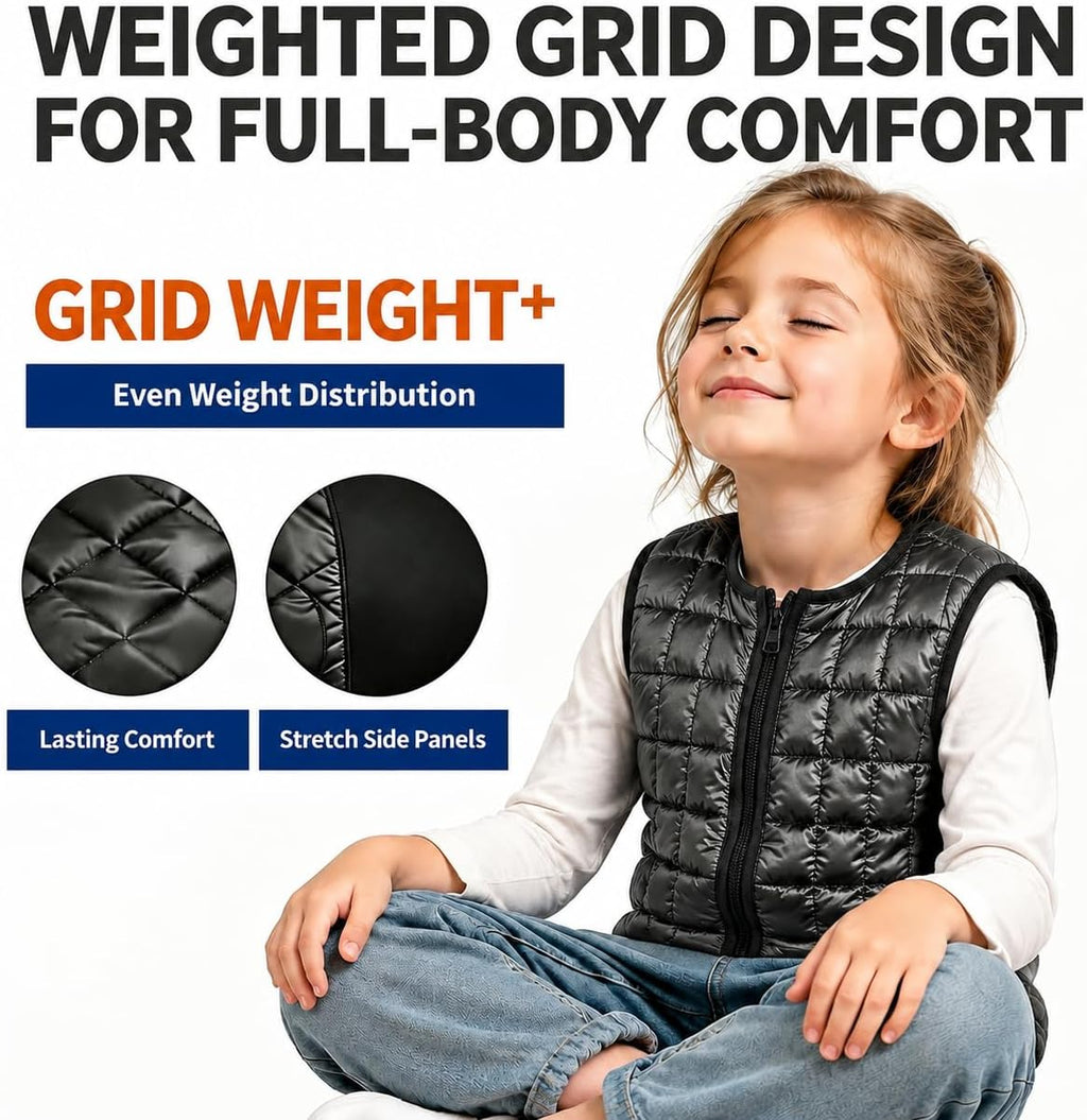 Weighted Vest for Kids，Sensory Calming Support for Children with 2lb, 3lb, 4lb Weights(Ages 2-13) ,Breathable & Washable for Active Play(Grey)
