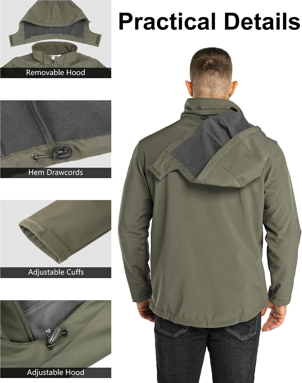 Outdoor Ventures Men's Softshell Jacket Waterproof Fleece Rain Shell Coat