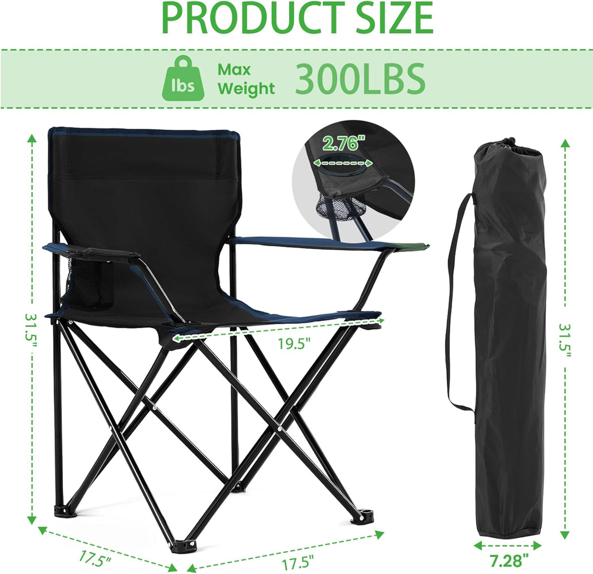 2 Pack Lightweight Folding Camping Chairs, Outdoor Lawn Beach Chair with Cup Holder & Carry Bag for Travel, Fishing, Picnic, Backyard, Hiking