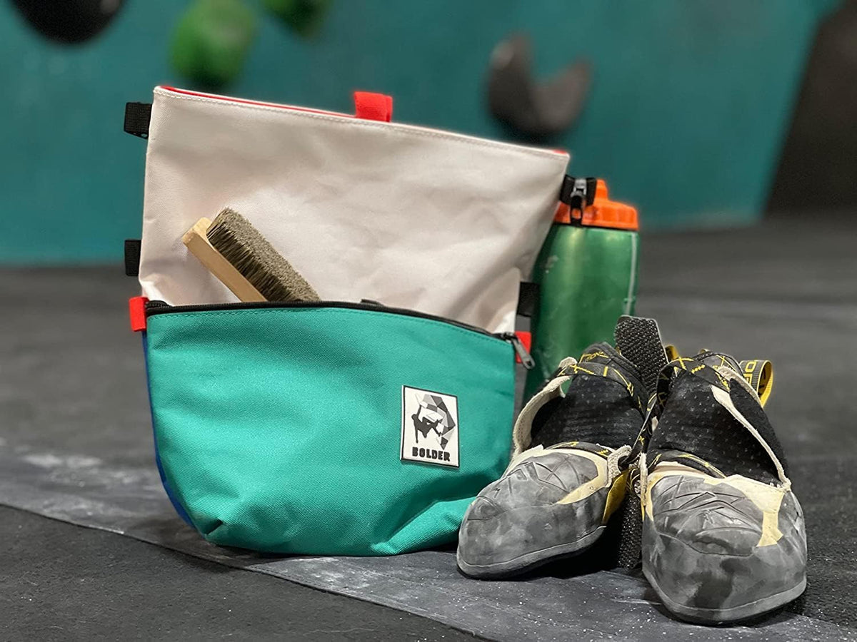 SESH Chalk Bucket - Large Size Chalk Bag for Climbing & Bouldering with Magnetic Closure, 4 Brush Holders, & 2 Side Pockets with Mesh Organizer - Durable