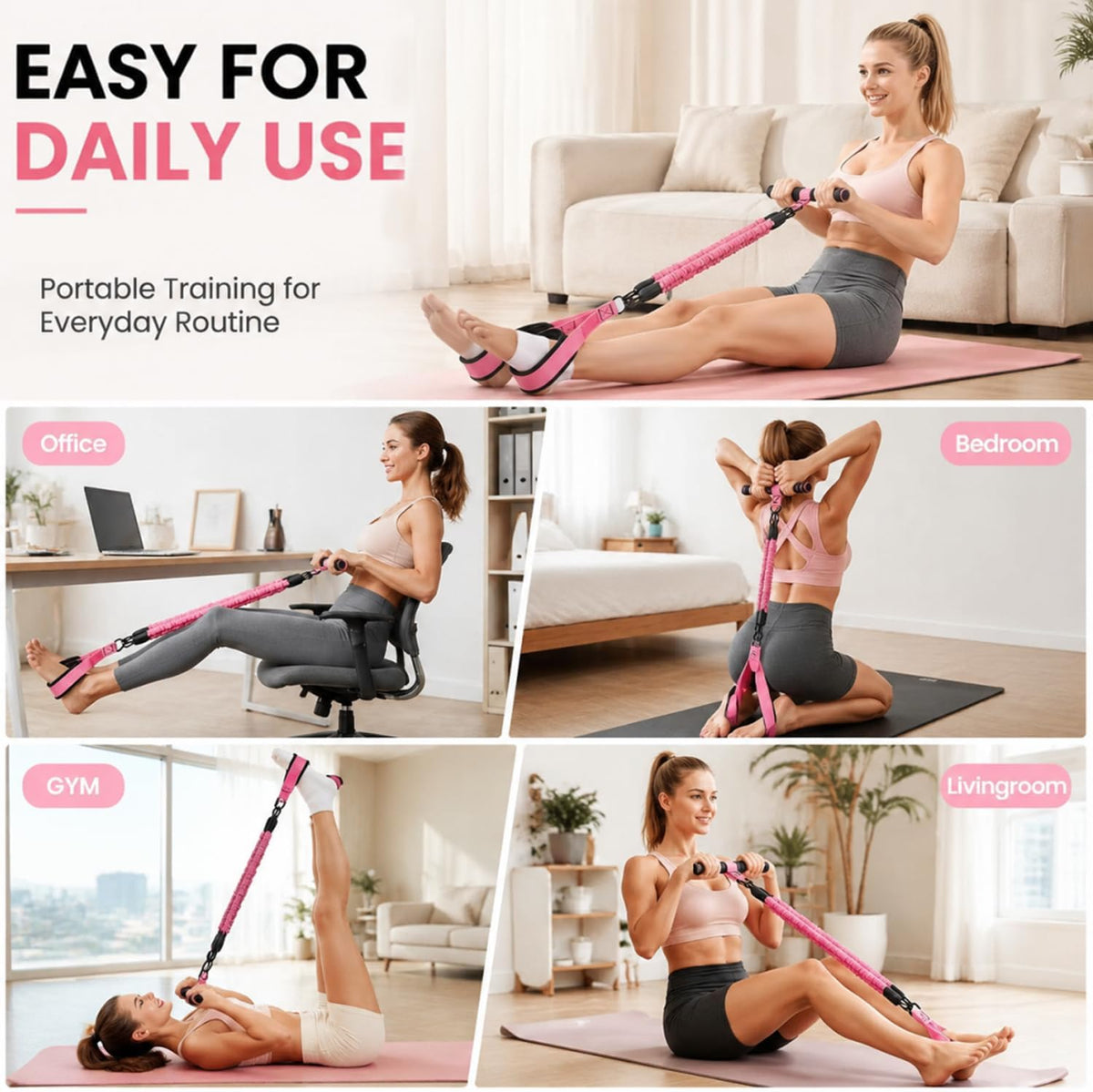 Upgraded Pedal Resistance Band with Handle,3 Tube Resistance Bands with Handles(35/70/105 lbs),Foot Pedal Resistance Band for Abdomen,Core,Arm,Legs,Body,Resistance Bands for Women & Men