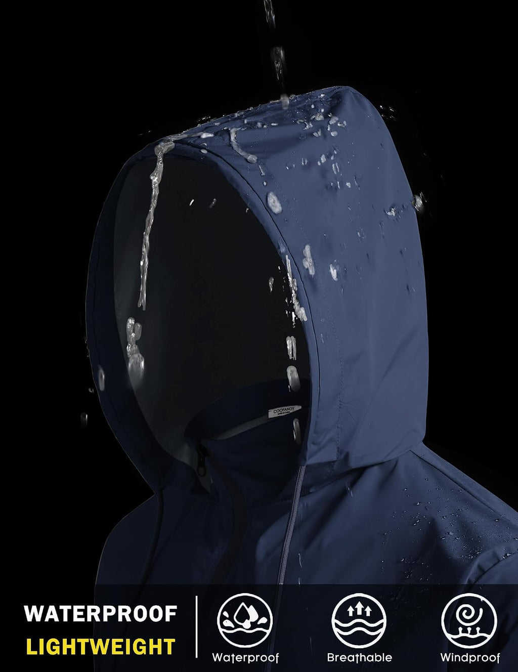 COOFANDY Men's Light Rain Jacket Packable Waterproof Raincoat Windbreaker