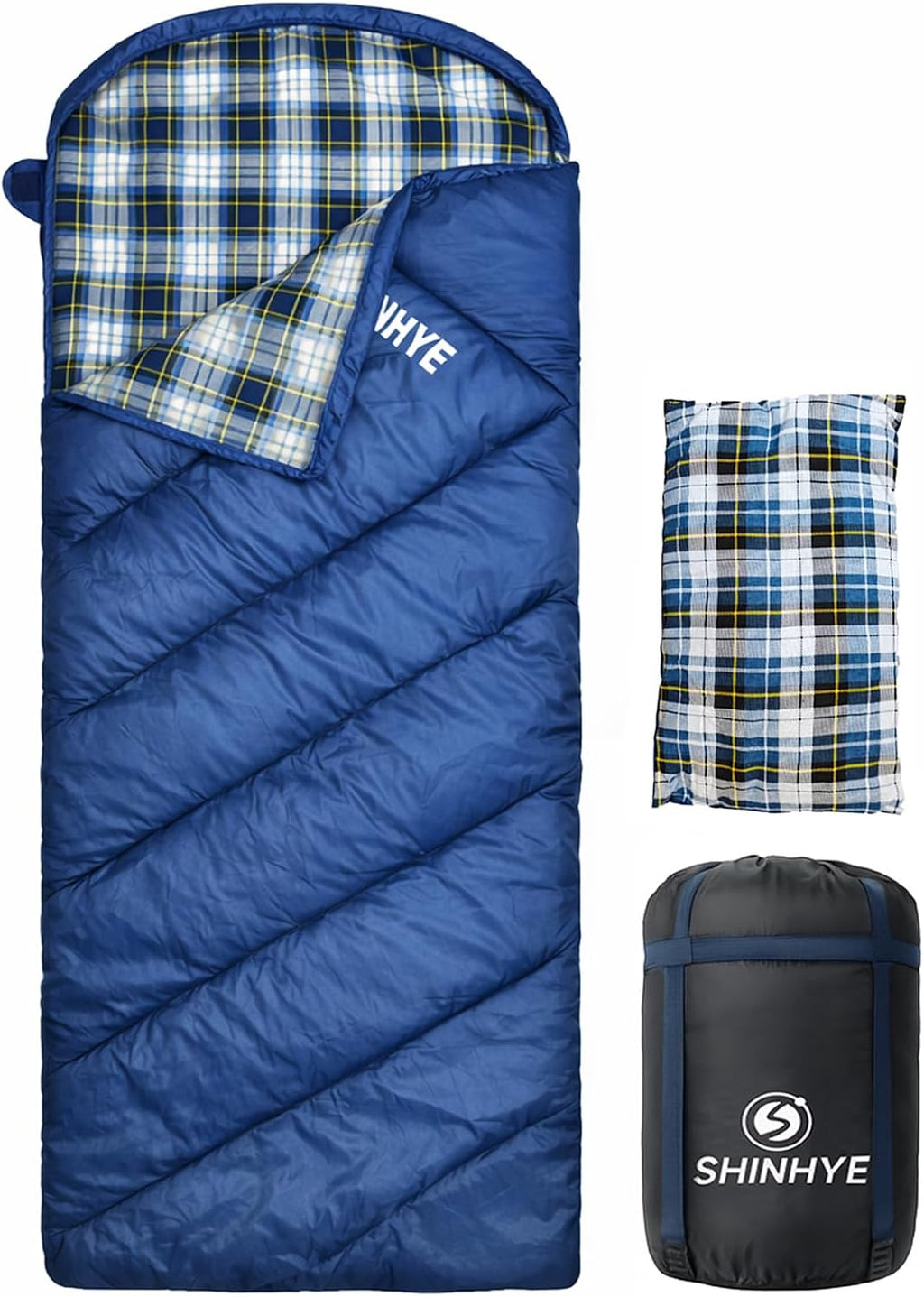 ShinHye 0 Degree Sleeping Bag for Adults - Cotton Flannel 4 Season Cold Weather Winter, XXL Big and Tall Camping Sleeping Bag with Compression Sack
