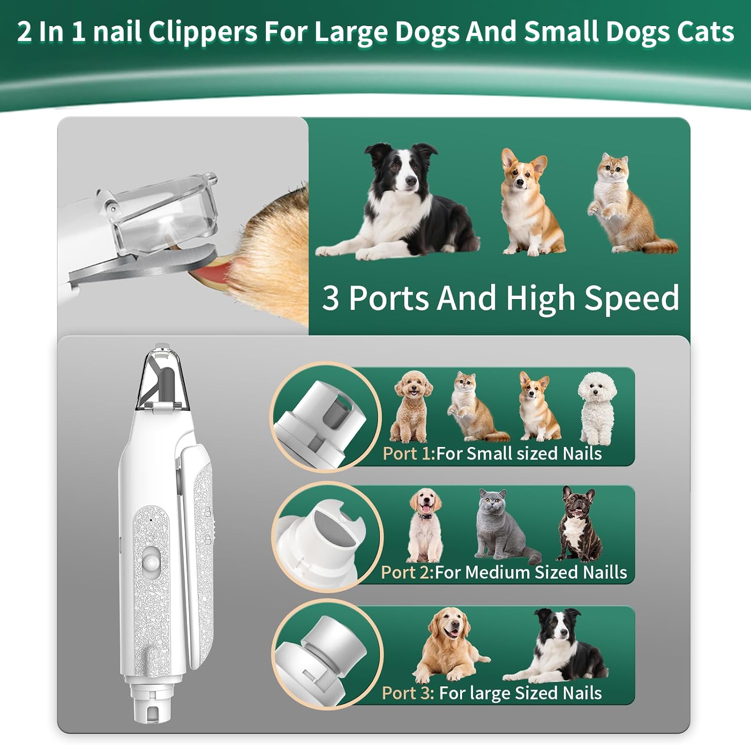 CATPICK 2-in-1 Cat & Dog Nail Clippers with Grinder and Dual LED Lights