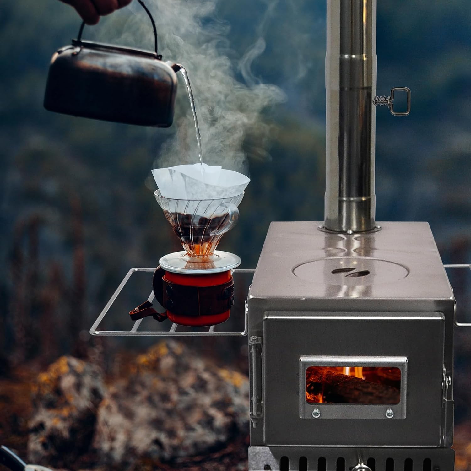 GreyHoo Camping Wood Stove with Chimney for Cooking & Heating
