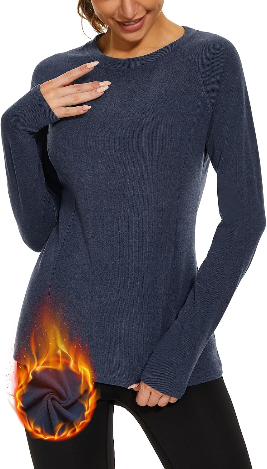 WOWENY Thermal Shirts for Women Fleece Long Sleeve Base Layer Top Winter