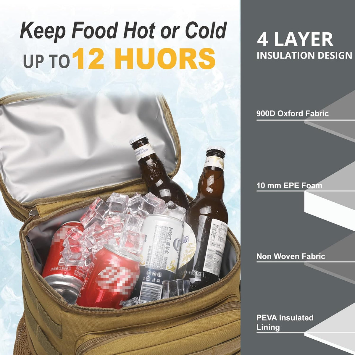 Tactical Backpack Cooler for Men,25L Insulated Lunch Ice Chest for Work