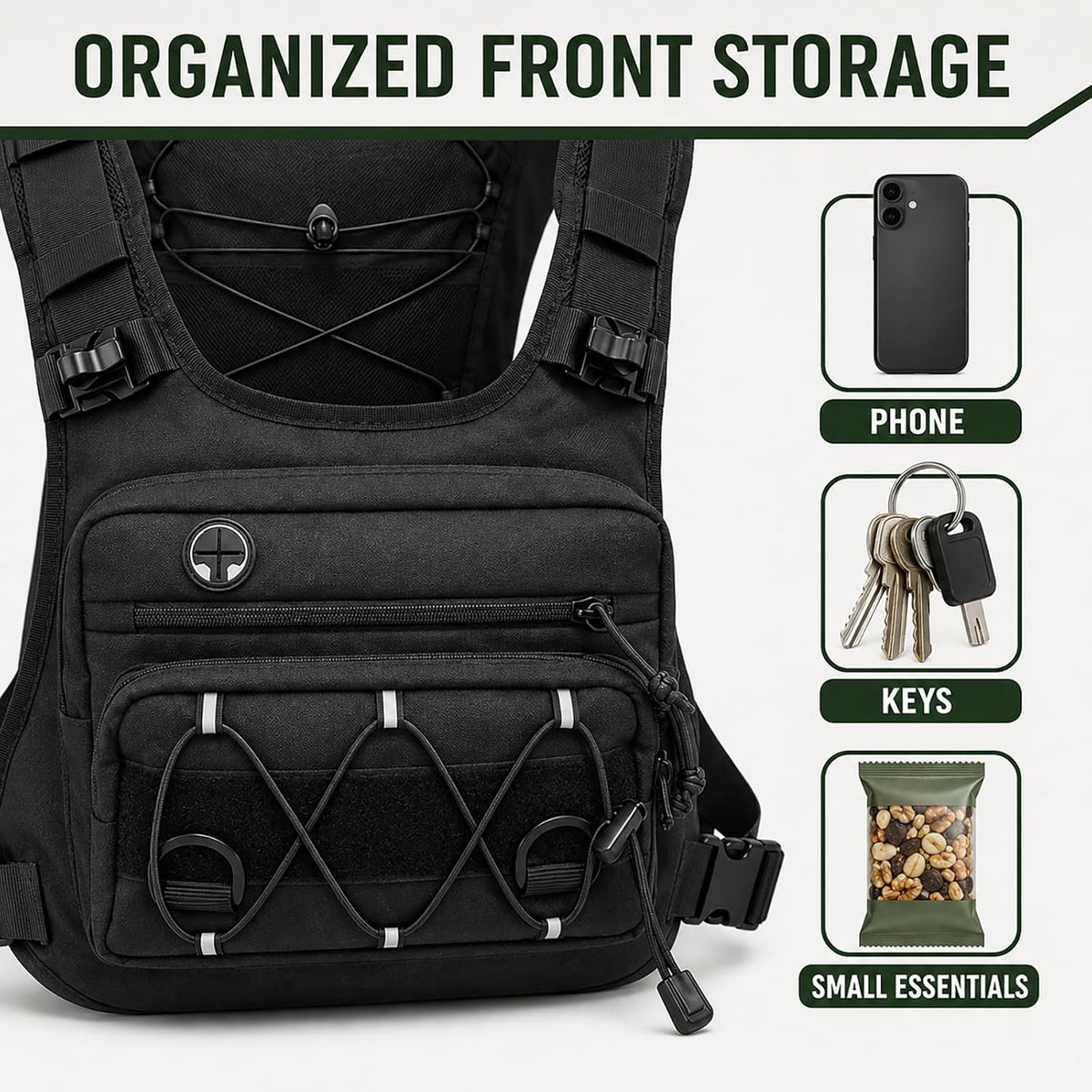 Trail Tank Water Vest, Adjustable Hydration Chest Pack with Drinking Tube and Storage Pockets for Running, Hiking, Cycling
