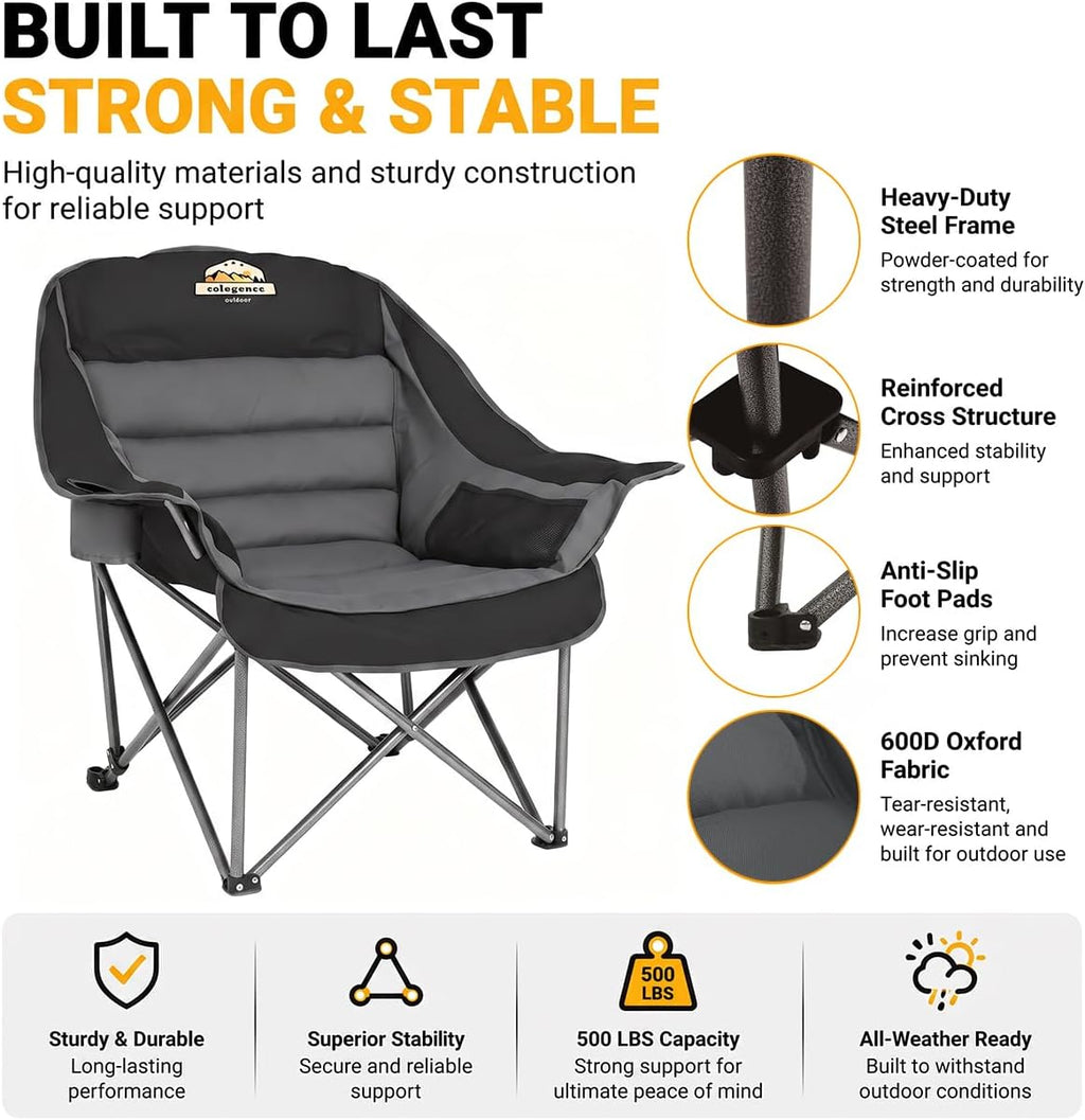 Colegence Oversized Camping Chair for Adults, Padded Lawn Chair 2 Pack