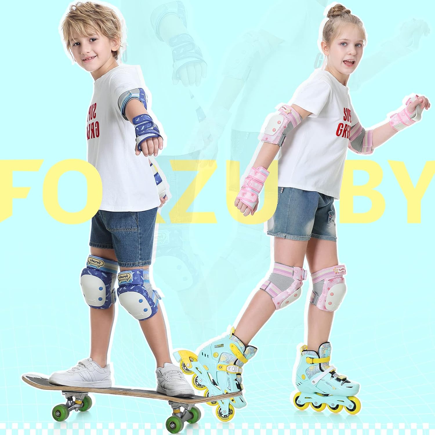 Adult&Kids Knee Pads Elbow Pads Wrist Guards 6 in 1 Protective Gear Set