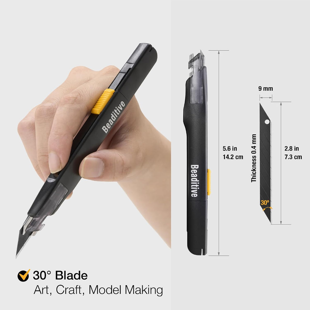 Beaditive High Precision Detail Craft Knife with 10 Blades - 30 Degree Blade Utility Knife - Art, Craft, Model Making (1 Black Knife, 10 Black Blades)