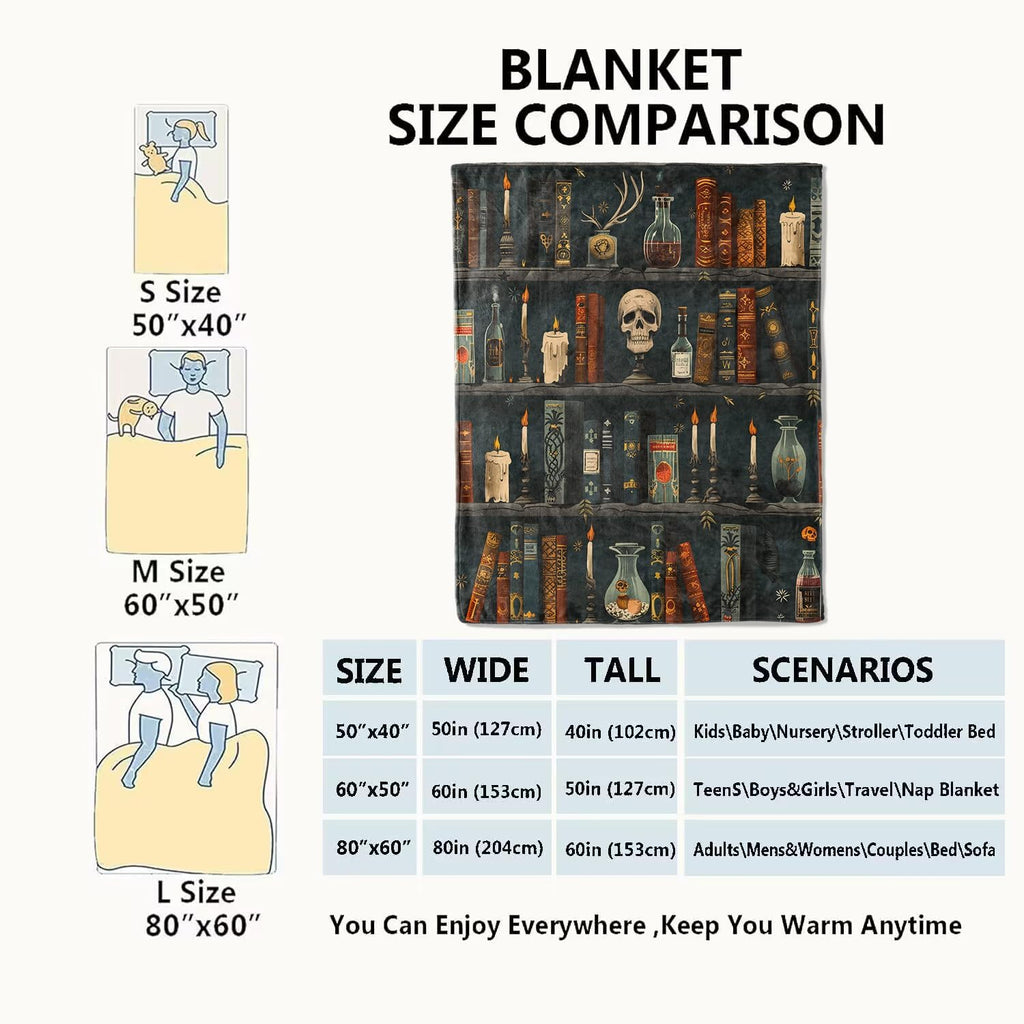 Gothic Book Blanket Vintage Books & Skull Throw Blankets Gifts for Girls Women Adults Lightweight Soft Fleece Cozy for Sofa Couch Bed Room Travel Halloween Party Goth Decor 50x60in