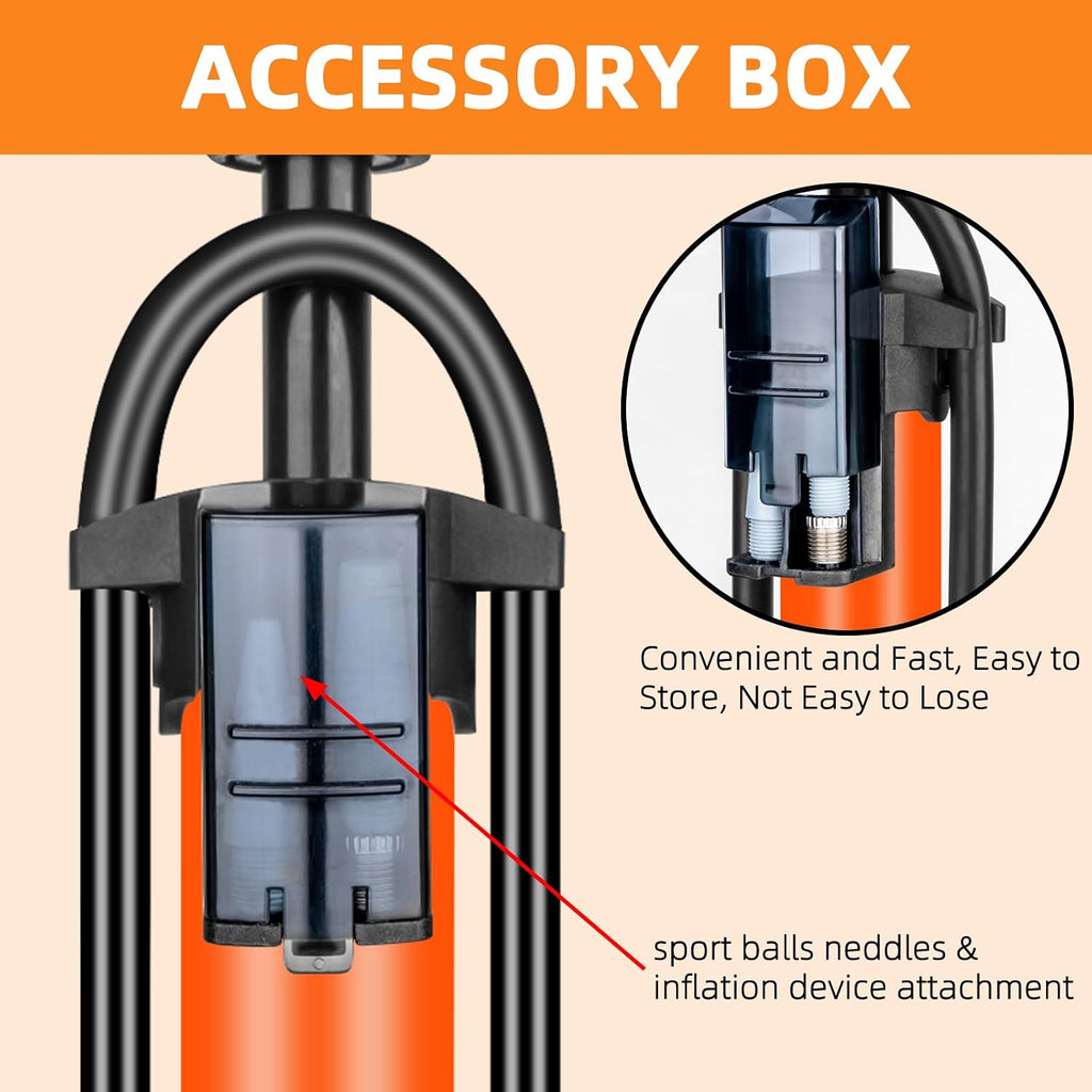 TOOLITIN Floor Bike Pump with Gauge,High Pressure,Bicycle Pump Compatible with Presta and Schrader Valve,Bike Tire Pump for Road Bike,MTB,Hybrid,Balls