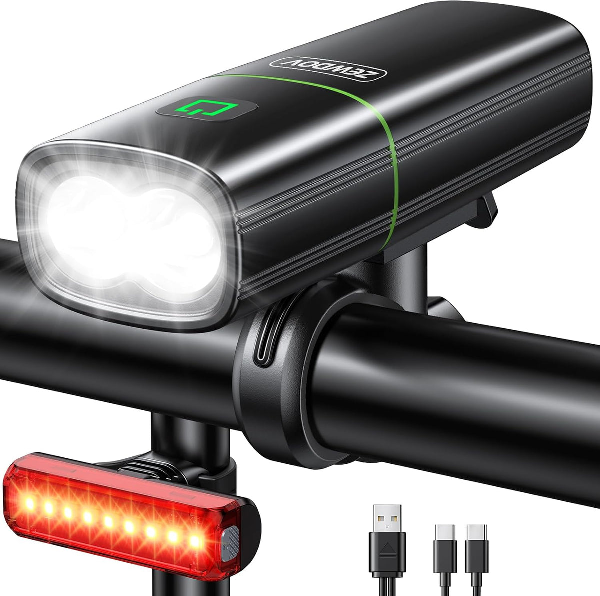 Zewdov High Lumen Super Bright Bike Lights for Night Riding, Adjustable Modes Bicycle Lights Front and Rear, IP65 Waterproof & Rechargeable Bike Headlight and Taillight Set for Cycling Electronics