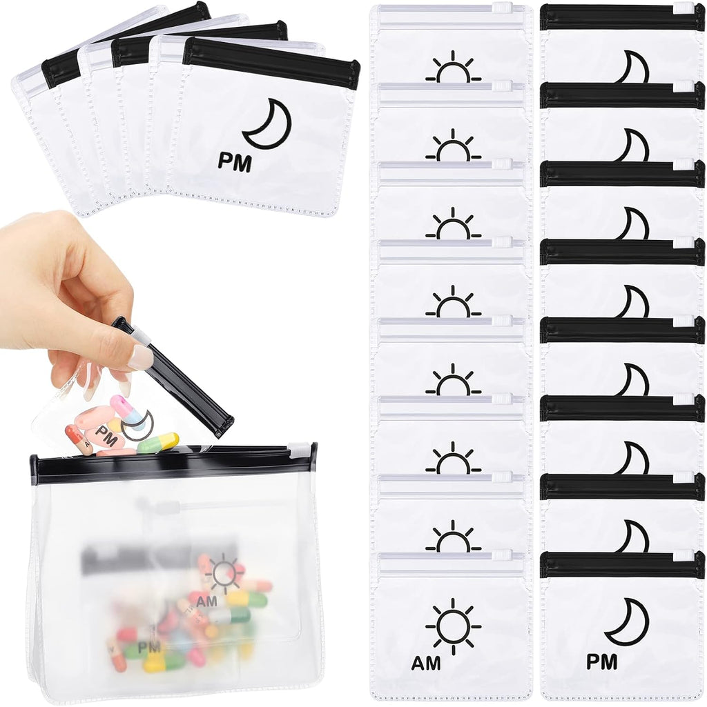Colarr 56 Pcs AM PM Pill Pouches Bags Travel Zippered, Blue, Purple