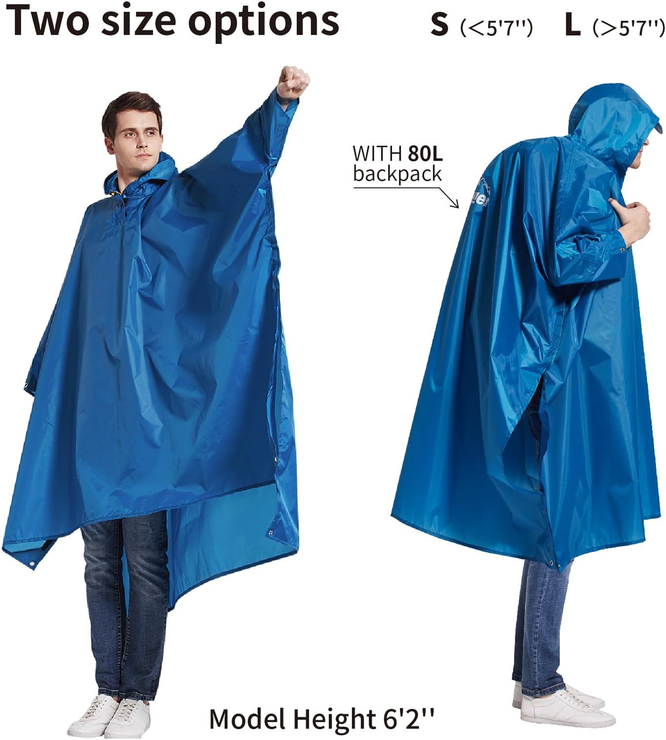 Hooded Rain Poncho for Adult with Pocket Waterproof Lightweight Unisex Raincoat for Hiking Camping Emergency