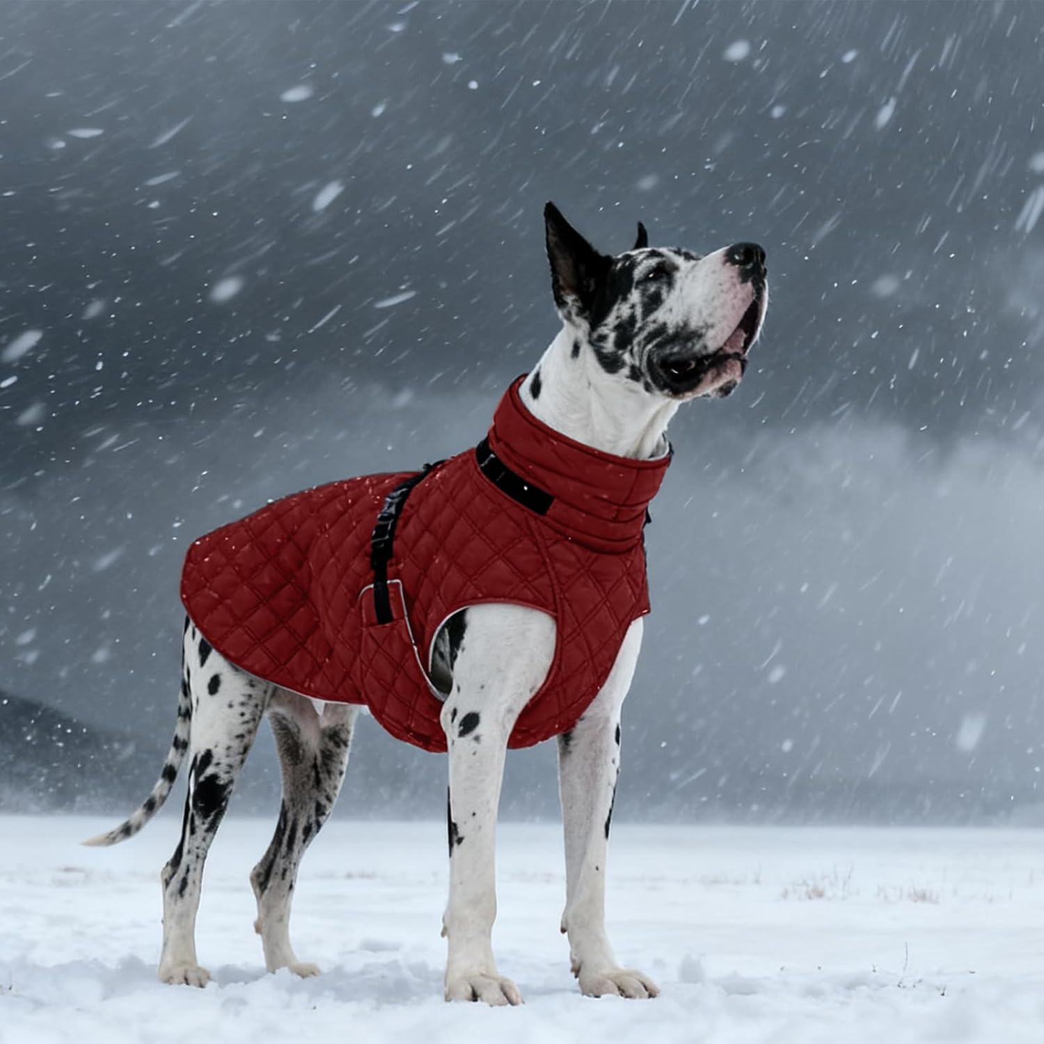 Kuoser Dog Coat Warm Fleece Lining Turtleneck Dog Jacket with Harness Built-in, Adjustable Windproof Cold Weather Coats with Quick Release Buckle Pet Winter Snowsuit for Medium Large Dogs, Red L