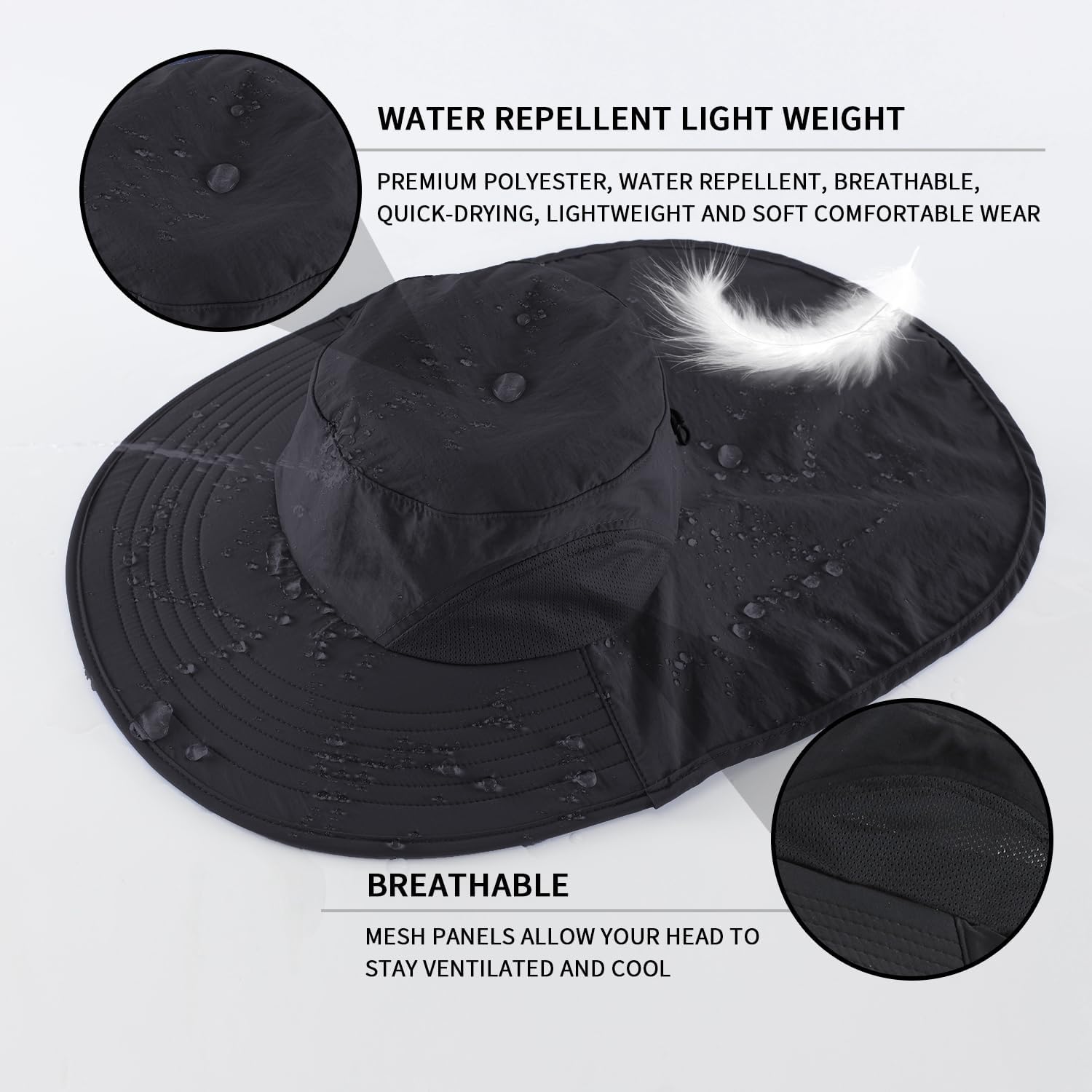 Home Prefer Outdoor UPF50+ Sun Hat Wide Brim Mesh Fishing Hat with Neck Flap
