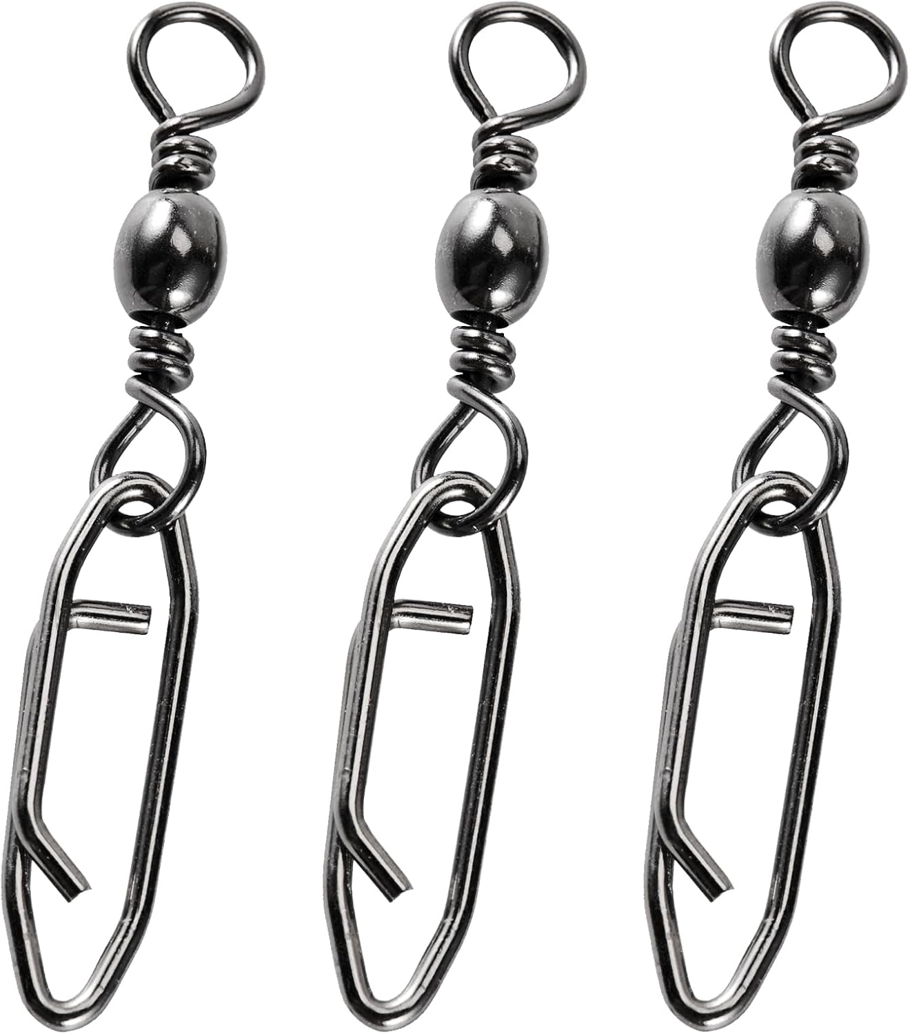 Atibin Saltwater Freshwater Snap Swivels Stainless Heavy Steel Fishing Clips Swivel Barrel Clip Fishing Snaps Rolling Speed Change Black Nickel