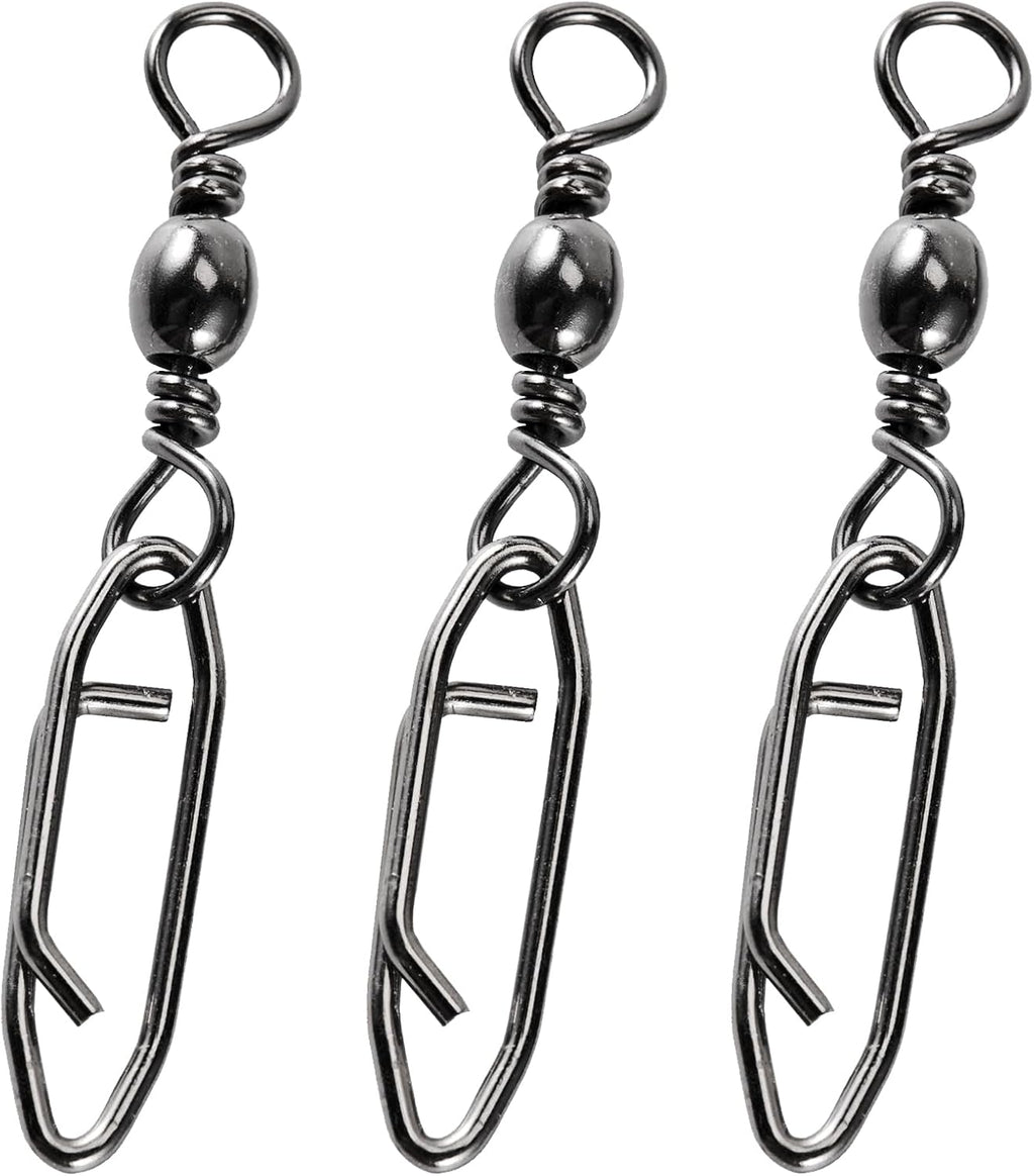Atibin Saltwater Freshwater Snap Swivels Stainless Heavy Steel Fishing Clips Swivel Barrel Clip Fishing Snaps Rolling Speed Change Black Nickel