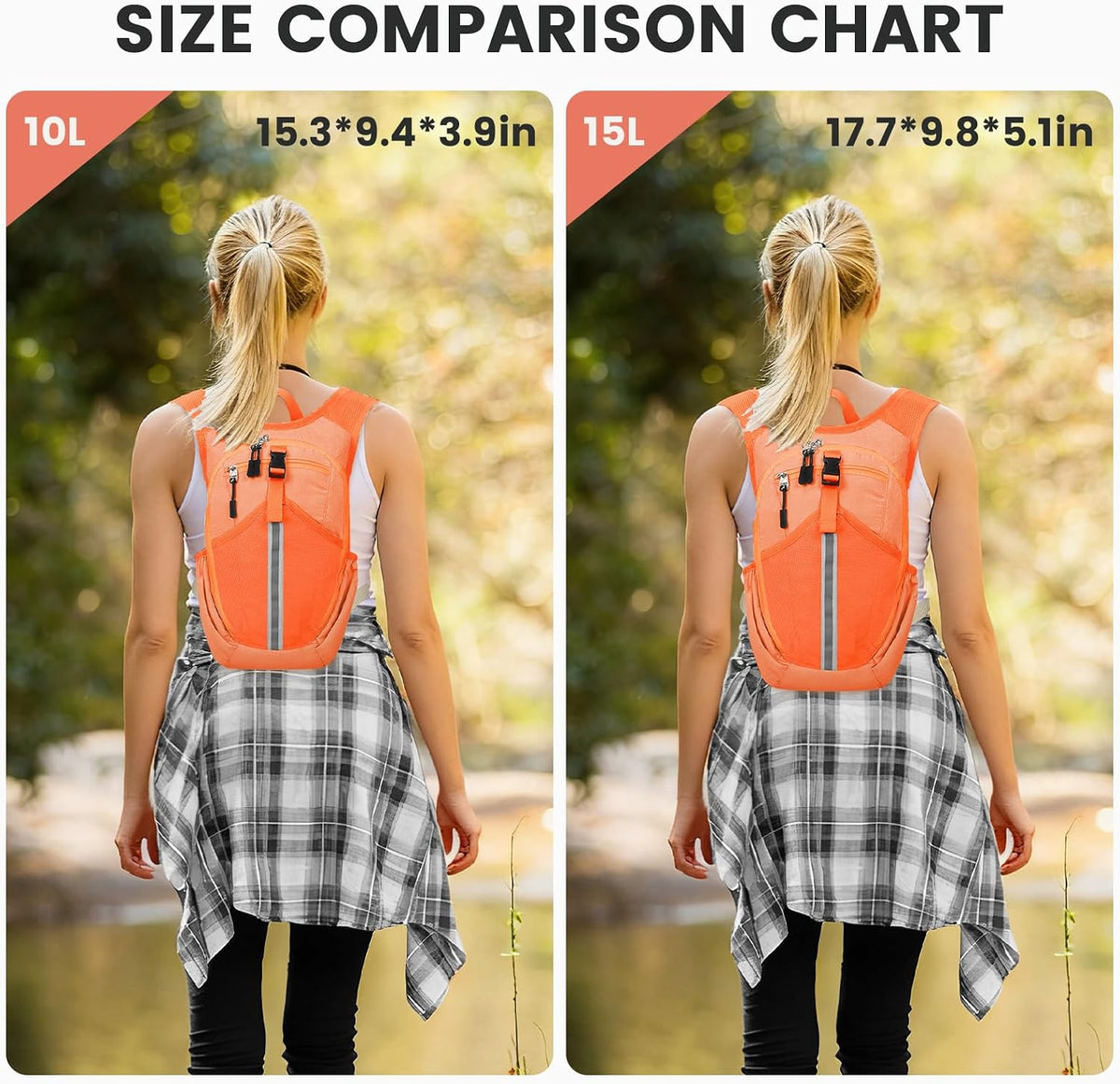 10L Small Hiking Backpack - Lightweight Foldable Backpack, Orange