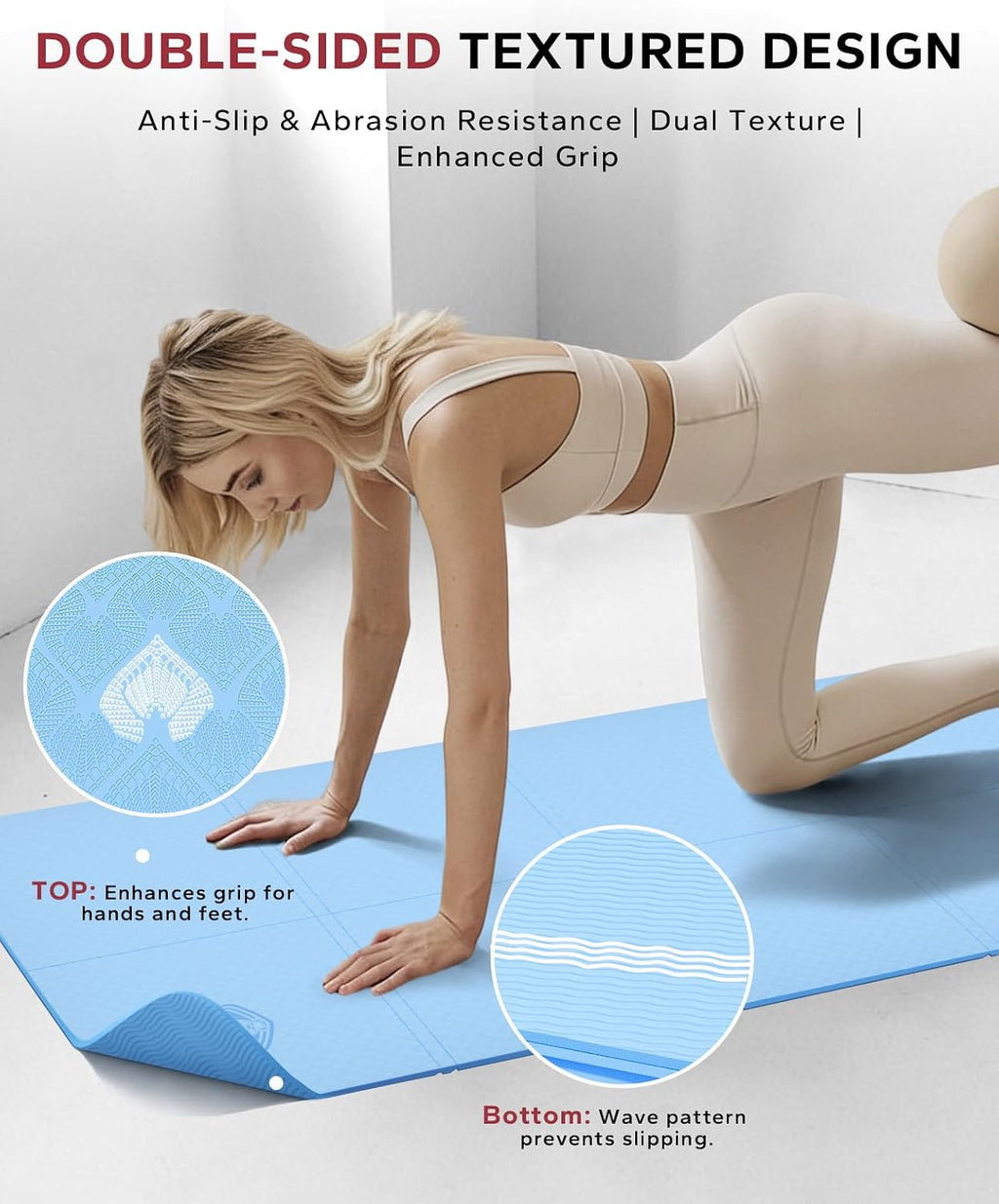 HAPBEAR Foldable Yoga Mat - 72"x24"x0.24" (6mm), Non-Slip TPE Exercise Mat for Home Workout, Yoga, Pilates,Stretching, & Travel, Durable & Eco-Friendly, Includes Carry Bag
