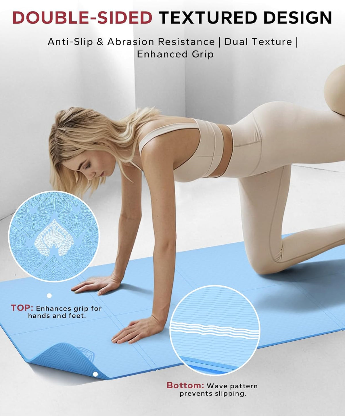 HAPBEAR Foldable Yoga Mat - 72"x24"x0.24" (6mm), Non-Slip TPE Exercise Mat for Home Workout, Yoga, Pilates,Stretching, & Travel, Durable & Eco-Friendly, Includes Carry Bag