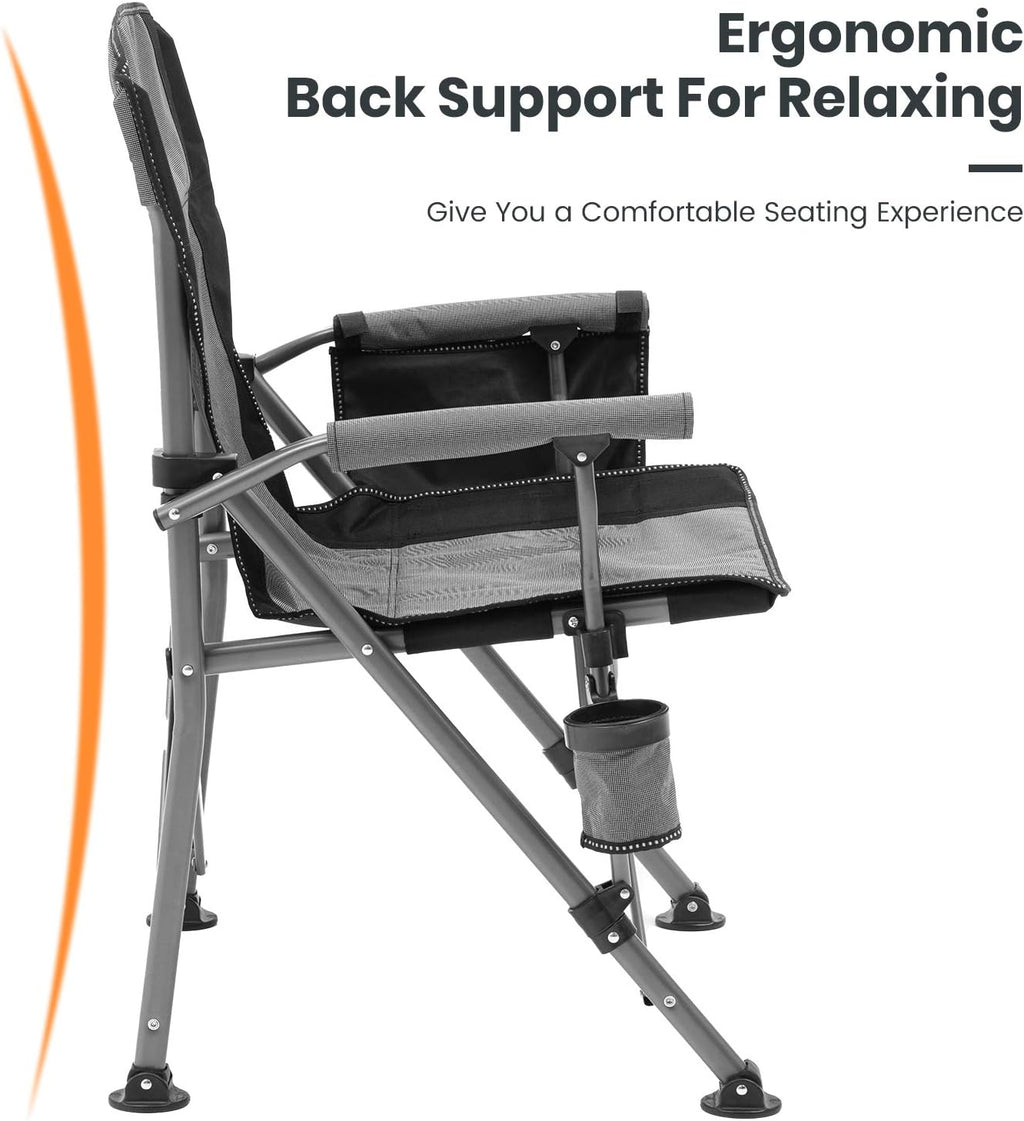 XGEAR 330LB Heavy Duty High Back Hard Arm Camping Chair with Cup Holder