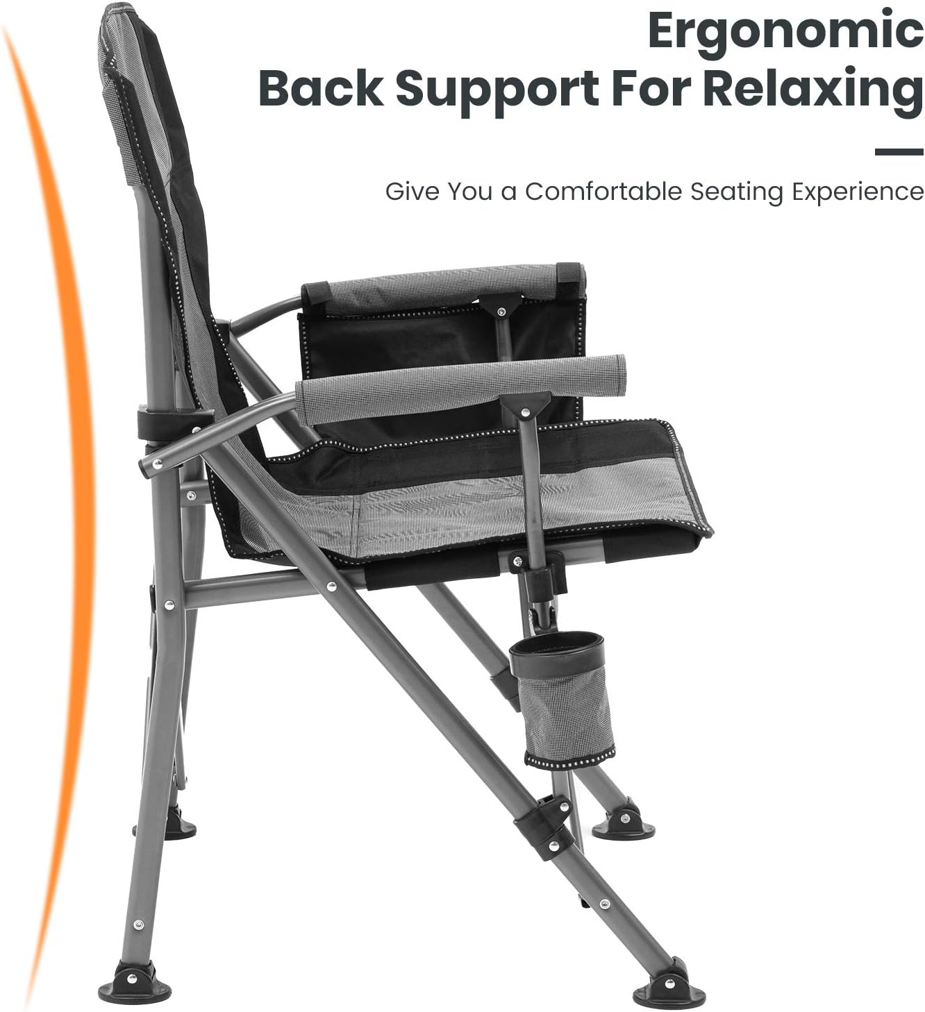 XGEAR 330LB Heavy Duty High Back Hard Arm Camping Chair with Cup Holder