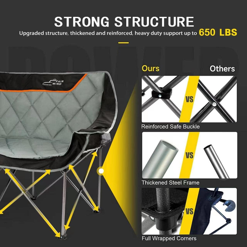 FAIR WIND Oversized Fully Padded Camping Double Chair Folding Loveseat