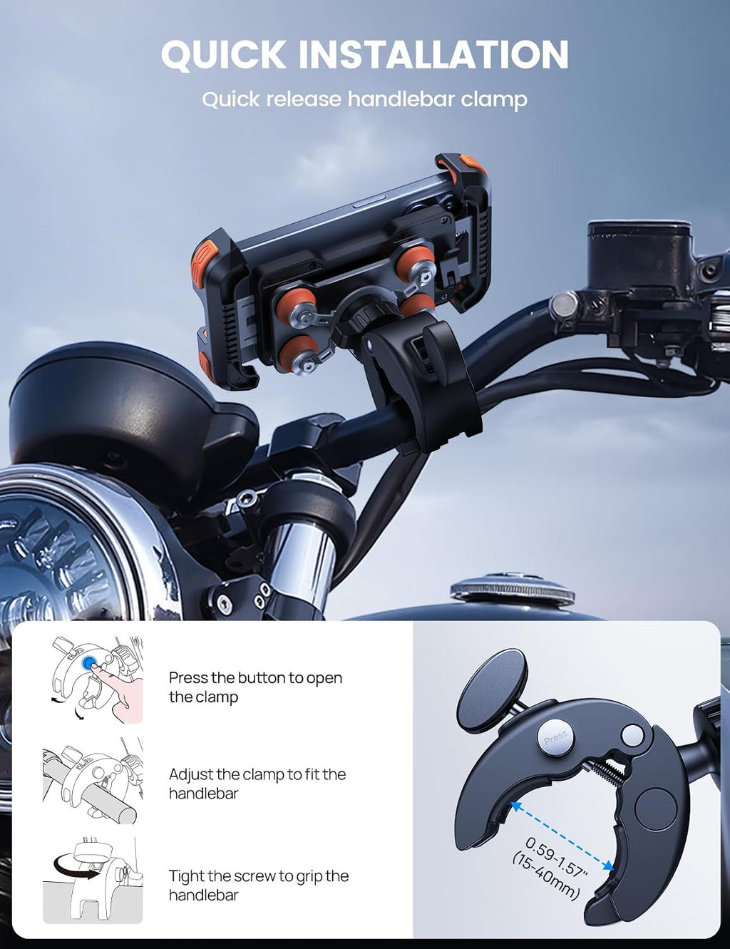 Lamicall Motorcycle Phone Mount Holder with Dual Vibration Dampener