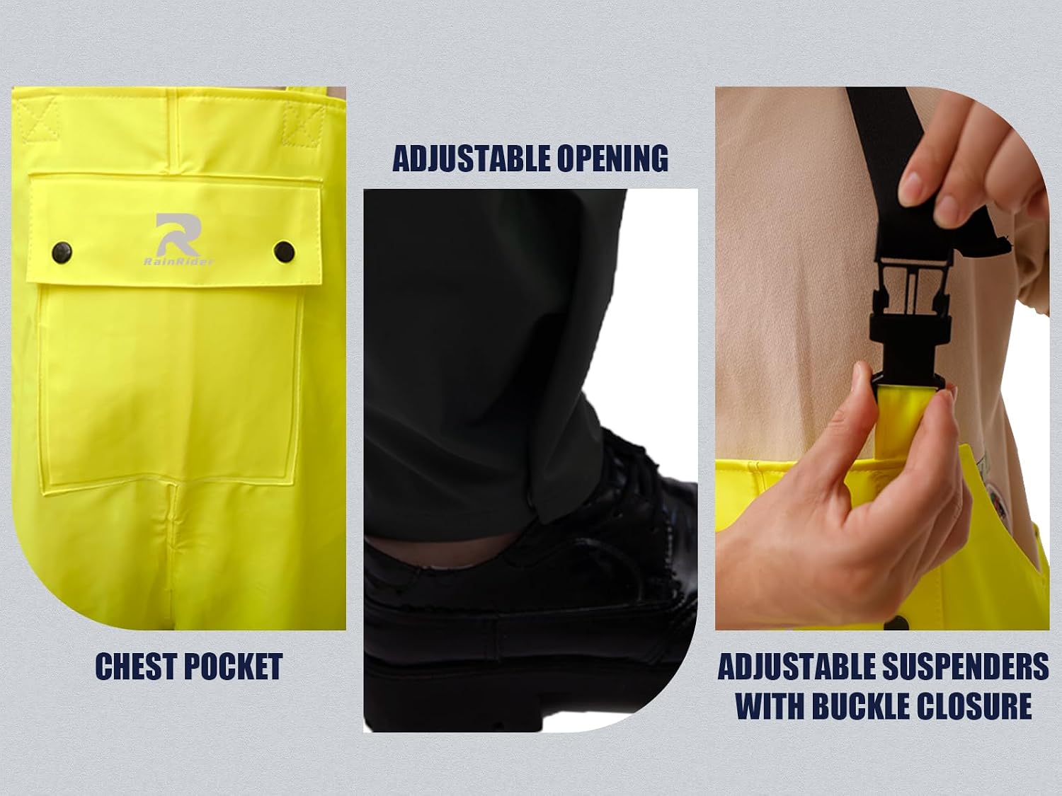 RainRider Rain Suits Waterproof for Men Women Heavy Duty Rain Gear Reflective Jacket Bib Pants 3 Pieces Rainwear