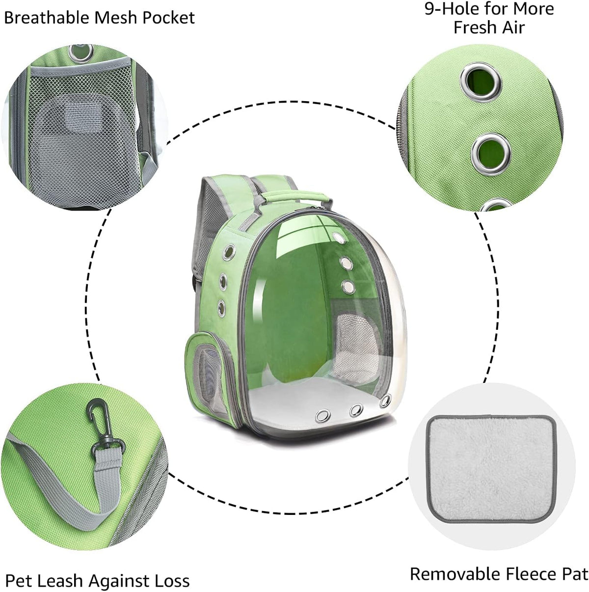 Henkelion Travel Backpack Bubble Carrying Bag for Small Medium Dogs Cats, Space Capsule Pet Carrier Dog for Hiking, Airline Approved - Green