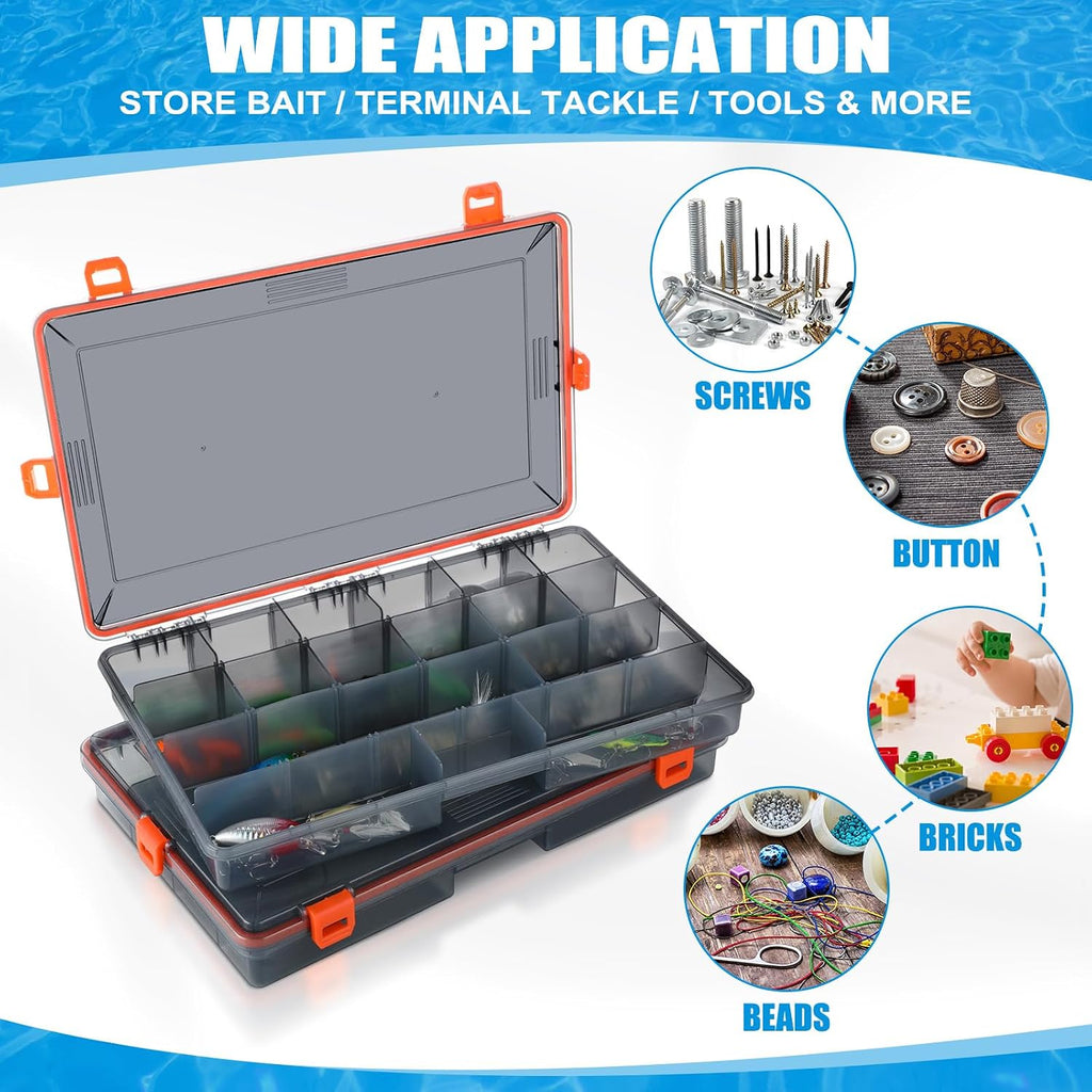 Wonderjune 6 Pack Fishing Tackle Box Waterproof 3700 Tackle Tray, Orange