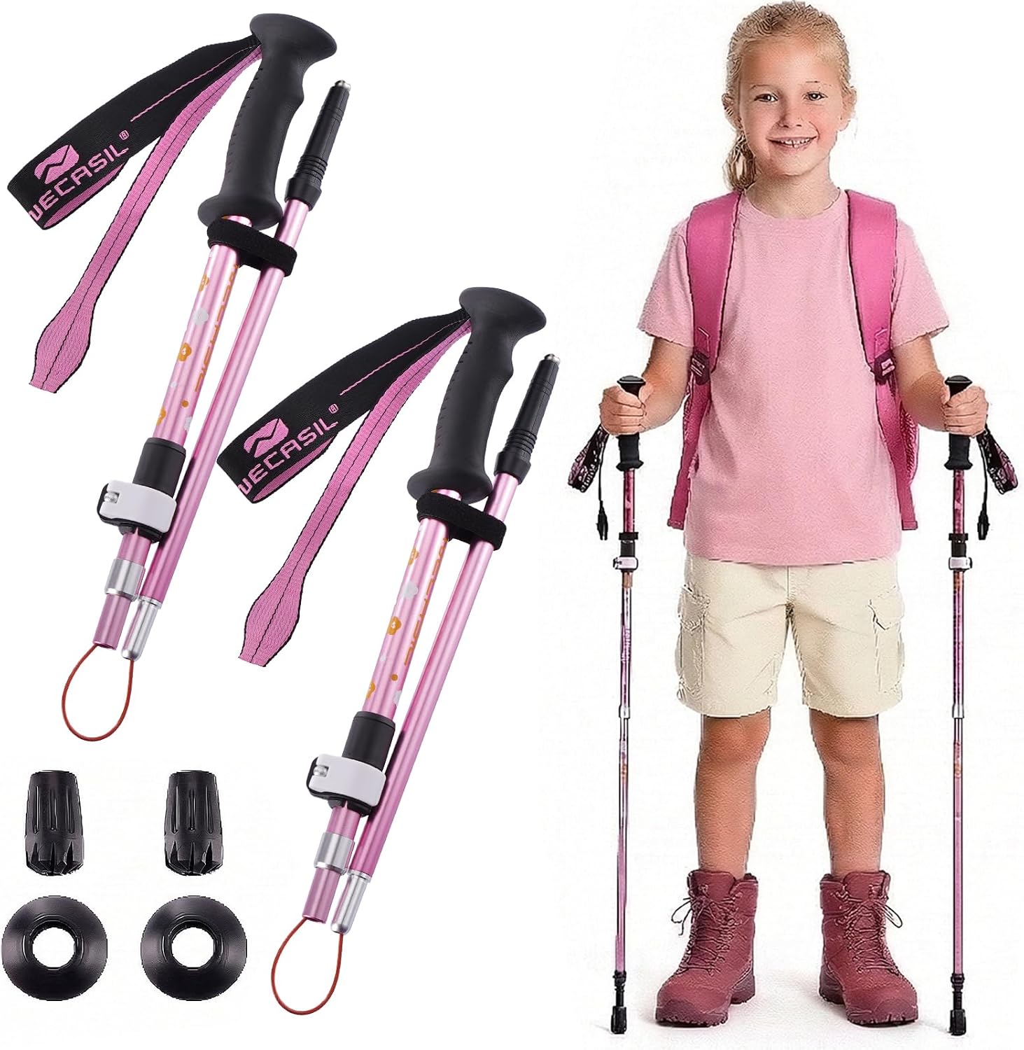 Kids Hiking Poles Lightweight Adjustable Trekking Sticks Collapsible