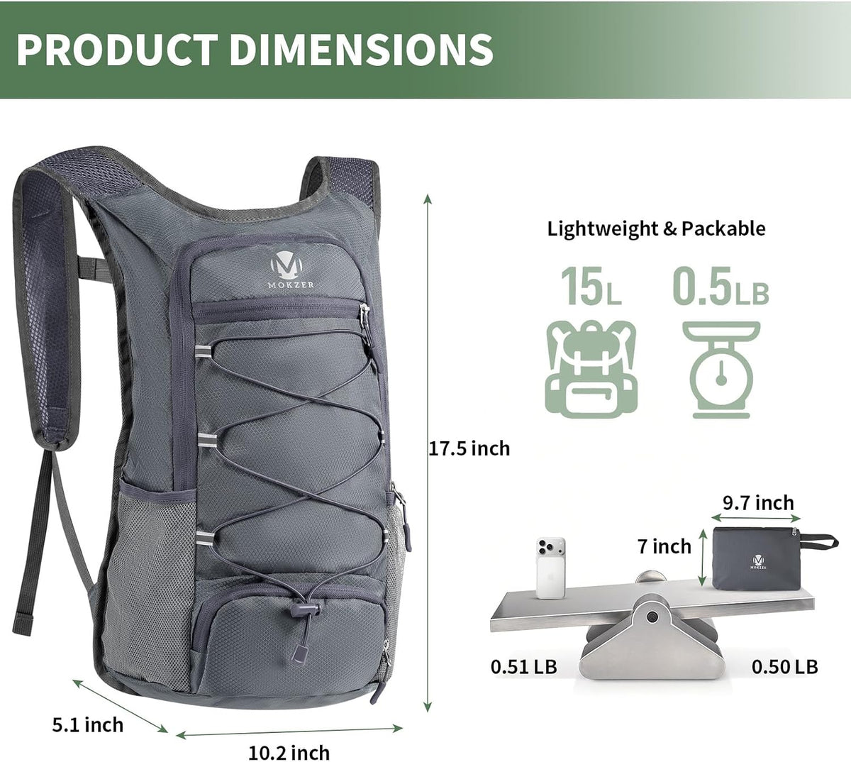15L Lightweight Packable Hiking Backpack Water Resistant Foldable Daypack for Hiking Travel Cycling Outdoor Sports for Men Women