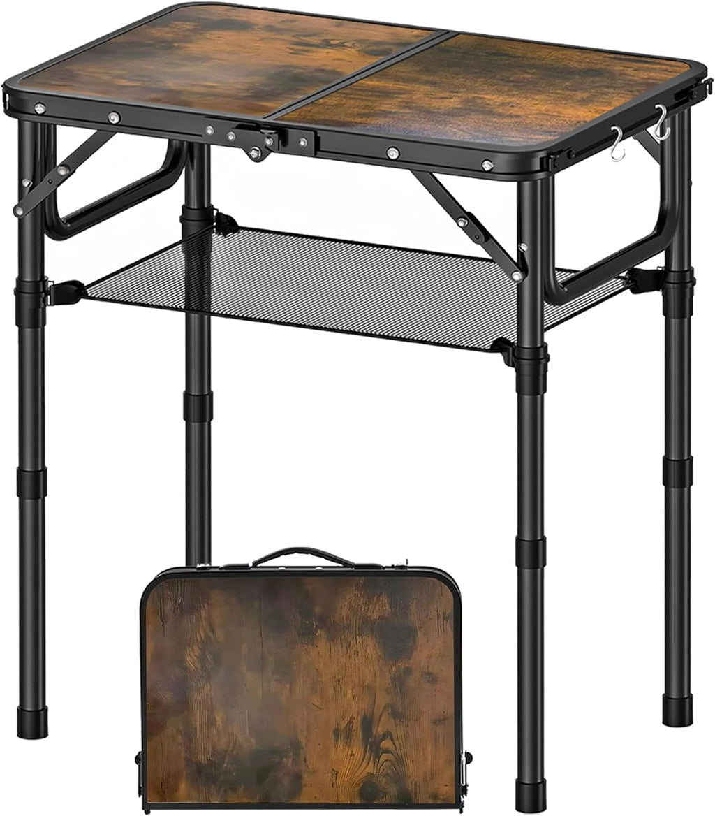 YihuiKo Small Folding Picnic Table with Storage Net, Adjustable Height