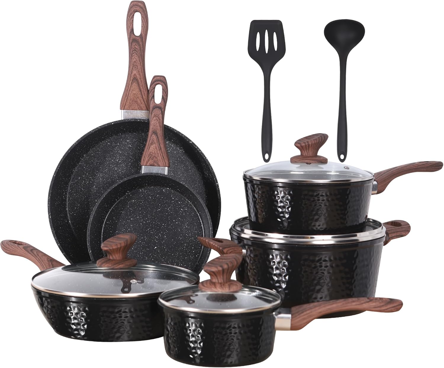 Kitchen Academy Induction Pots and Pans Set Nonstick, Hammered Cookware