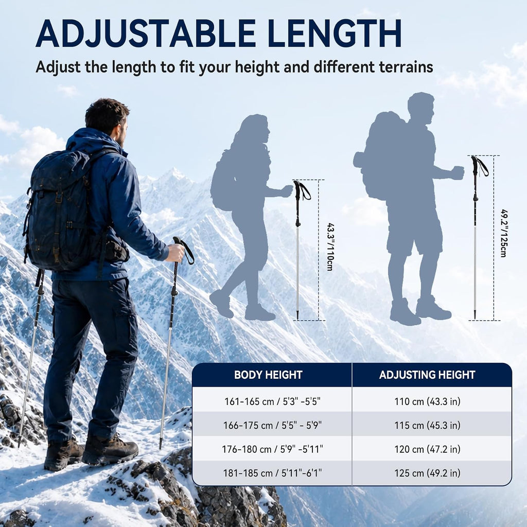 Collapsible Hiking Poles, Lightweight Walking Stick for Trekking