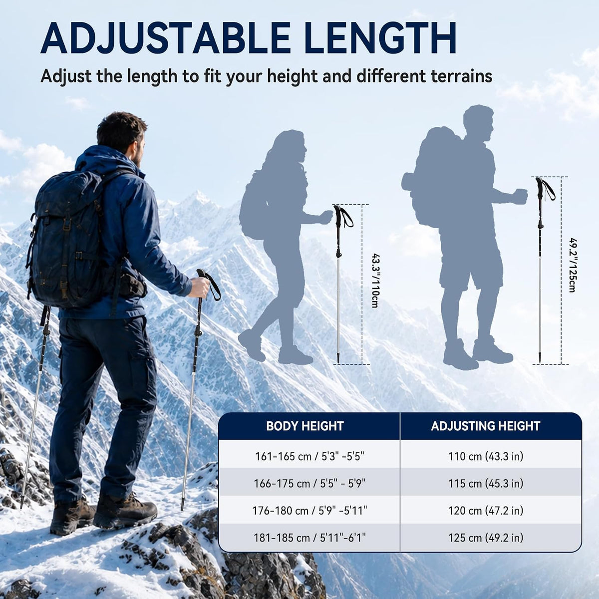 Collapsible Hiking Poles, Lightweight Walking Stick for Trekking