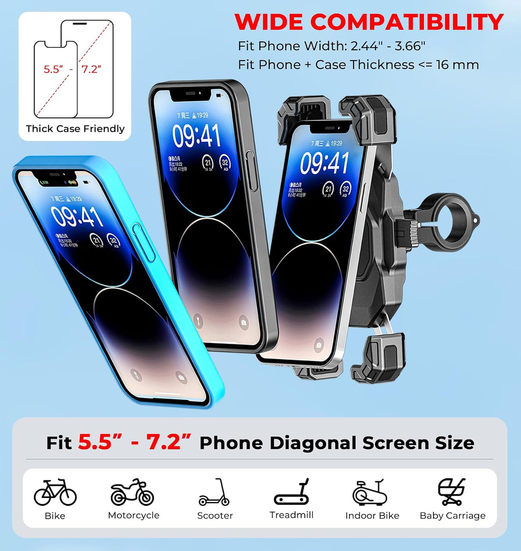 VAZESWIN Motorcycle Phone Mount, 1s Lock Bike Phone Holder with Safety Lock
