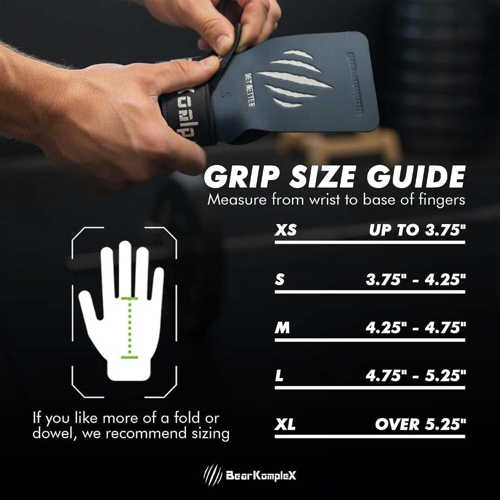 Bear KompleX No Hole Hand Grips - Non-Slip Fingerless Gymnastics Grips for Weight Lifting, Pull-ups & Cross Training | Lightweight, Padded Wrists & Foldable Grip.