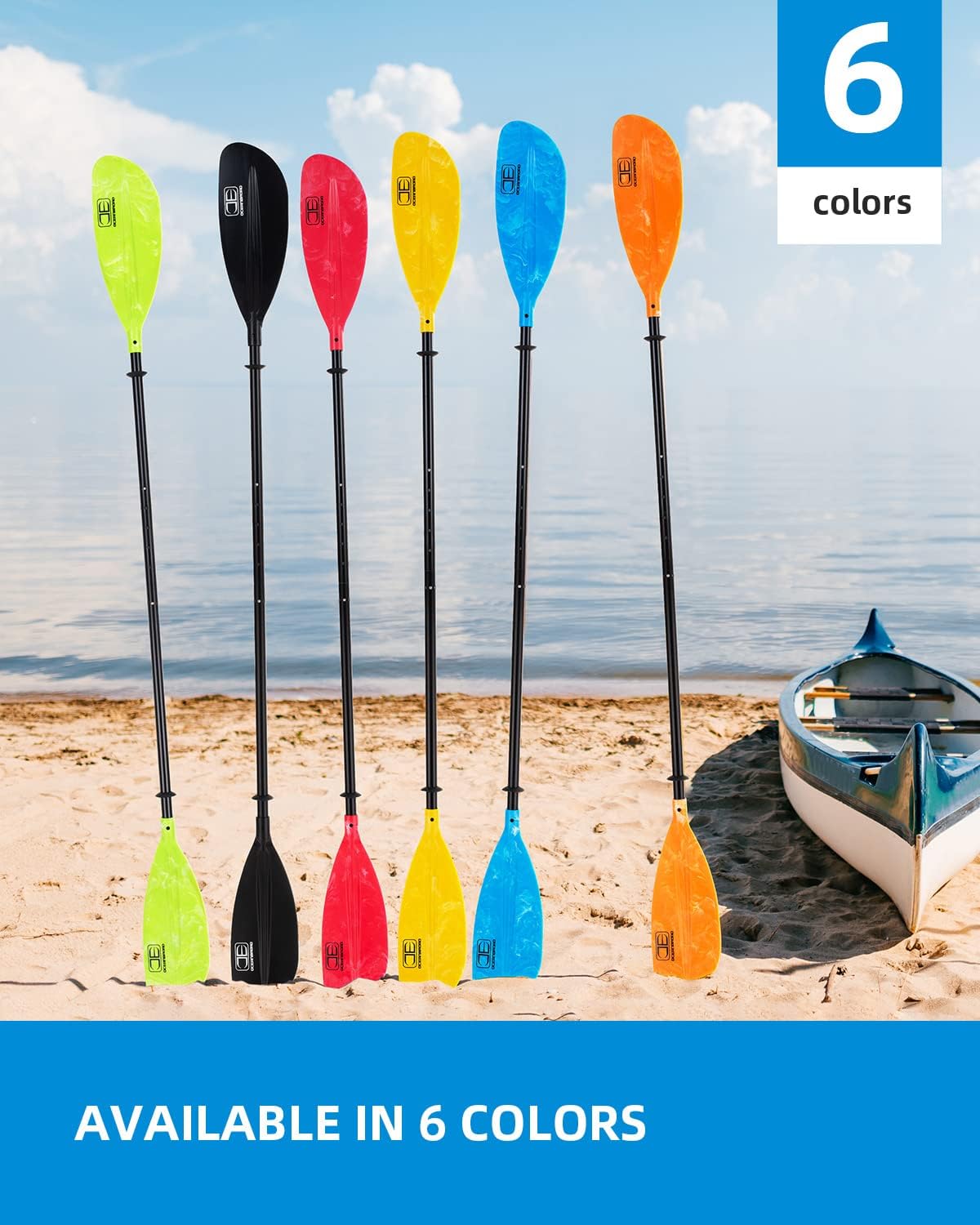 OCEANBROAD Adjustable Kayak Paddle 86in/220cm to 94in/240cm Kayaking Boating Canoeing Oar with Paddle Leash 1 Paddle