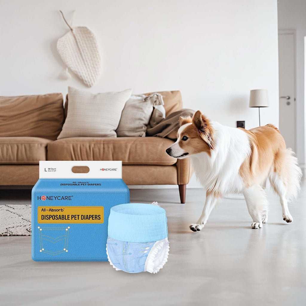 Honeycare Female Dog Diapers, Disposable Diapers for Female Dog with Stretchy Waist, Dog Pull-Ups for Easy wear, Dogs in Heat Period Super Absorbent Leak-Proof Doggie Diapers, Size Small, 30 Count