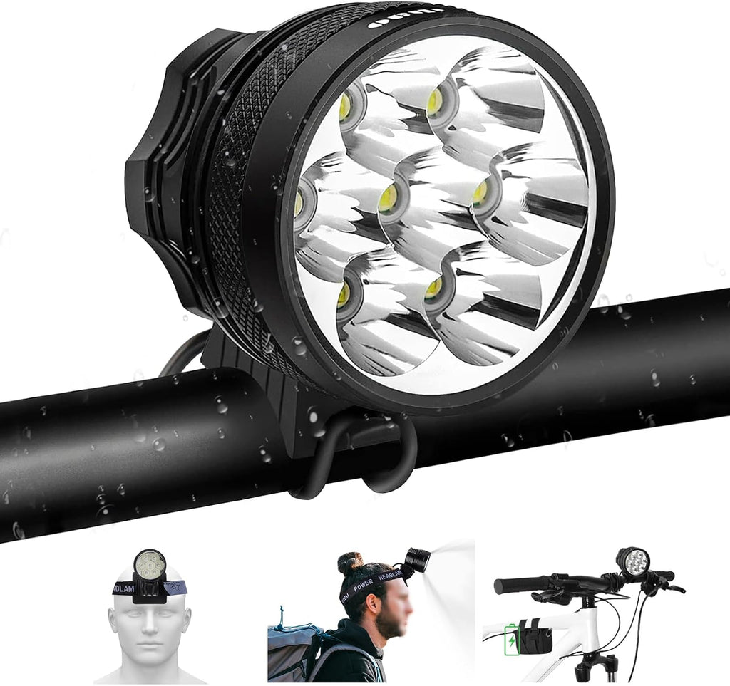 Weihao Bike Lights for Night Riding, Waterproof Bicycle Headlight, Super Bright 10500 Lumen 7 LED Bike Headlight, 9600mAh Bicycle Front Light, Rechargeable Headlamp Flashlight for Camping Outdoor