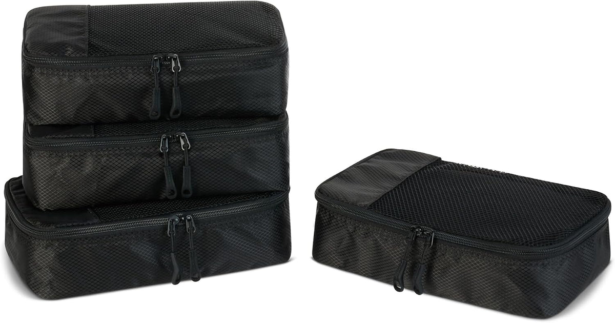 Amazon Essentials 4-Piece Packing Cubes Travel Accessories Set, Luggage Organizer with Double Zipper, Mesh Top, Space-Saving, Medium, Sky Blue (Previously Amazon Basics)